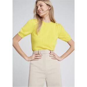 G LABEL by Goop Womens Shelby Sweater Top Cashmere Puff Sleeve Yellow Size M